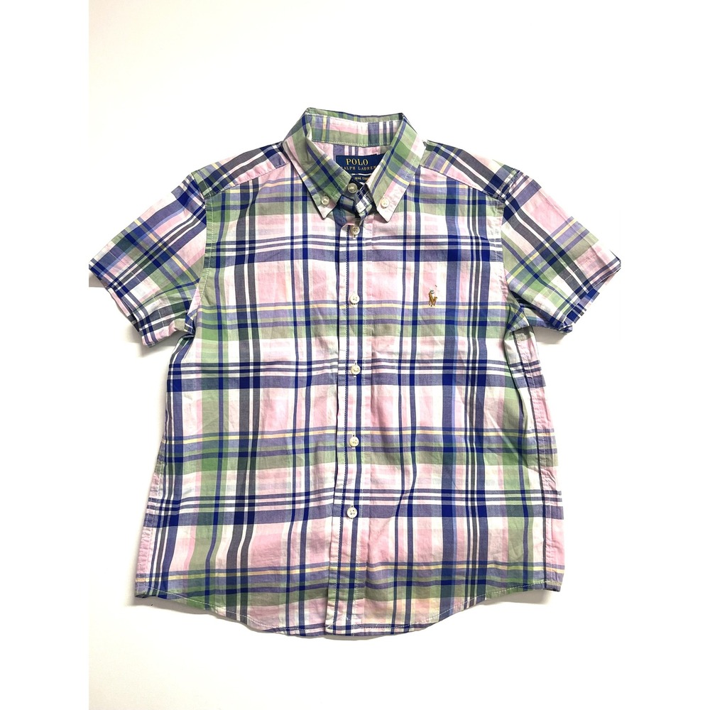 Polo Ralph Lauren Kids Size 5 Multi Color Plaid Short Sleeve Button Down Shirt